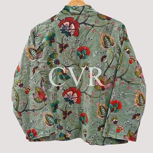 Veste à col mandarin imprimée florale, manches longues, style chinois, grande taille, vêtements d'automne pour adultes, design brodé en velours - Product Image 2