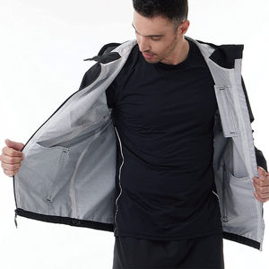 Veste de sport à capuche pour homme, décontractée, pour la pêche et les voyages, en toile, col montant, coupe-vent, imperméable, noire, unie, légère - Product Image 3