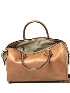 Sac Boston en cuir véritable, écologique, pour femme, vintage, couleur tan, sac à main en forme de baril, petit sac de voyage, poignée supérieure, bandoulière en polyester - Product Image 2