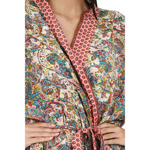 Conjunto de Kimono y Camiseta de Seda Floral para Mujer, Talla Única, Color Marfil, Rosa y Azul, Cuello Redondo, Bata, Cubrebaño de Playa, Tallas Grandes, Transpirable - Product Image 5