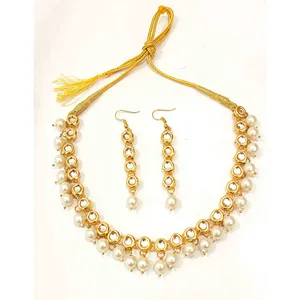 Ensemble de collier Kundan plaqué or 18 carats pour femmes, bijoux fins de luxe avec perles blanches, zircon, rubis, perle et cuivre pour cadeaux - Product Image 1