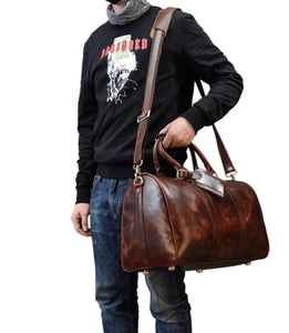 Men's Vintage Genuine Leather Duffel Bag with <b>Shoe</b> <b>Storage</b> Compartment and Zipper Closure Wholesale Travel Bags - Product Image 5