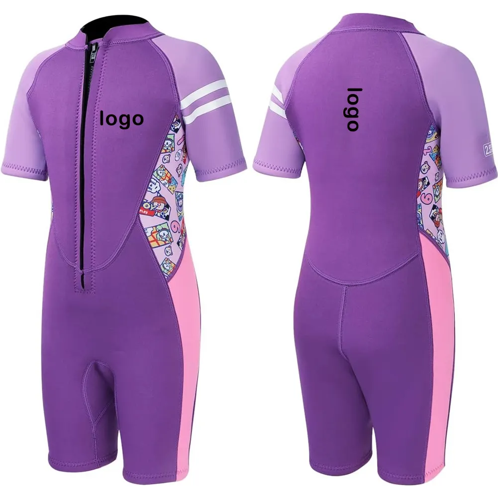 2.5mm Toddler Wetsuit trẻ em trẻ em trẻ em bơi lặn lặn lặn ướt phù hợp với bé trai phía trước Zip ngắn tay áo tắm cao su tổng hợp