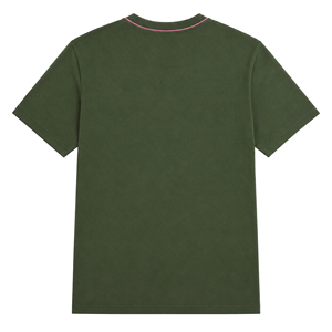 Camiseta de Cuello Redondo Verde Oliva al por Mayor con Ribete en Contraste Rosa, Camiseta Casual de Manga Corta de Algodón Personalizada para Hombre - Product Image 2