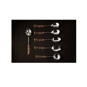 ชุดถ้วยชามสแตนเลสสีเงินขัดเงาพร้อมด้ามจับดีไซน์ตะวันตกดีไซน์กิ่งไม้สีทอง - Product Image 1