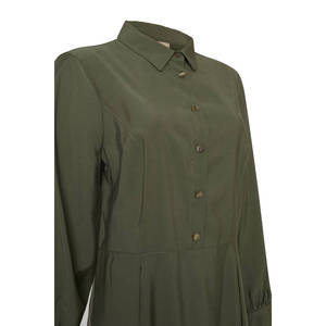 Vestido caqui con cuello de camisa y corte entallado para mujer de oficina - Product Image 2