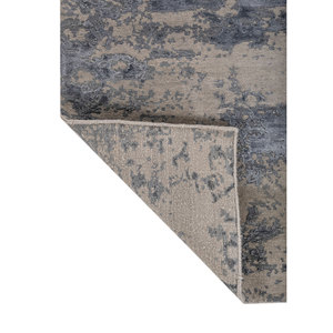 Kavi <b>Grey</b> Black Hand Knotted Wool Bamboo Silk Rug Abstract Pattern for Home Hallway Rectangular 10mm Thick for Teens-Esk-430(Fr) - Product Image 5
