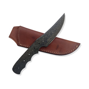 Cuchillo de caza de acero de Damasco de gama alta, hoja en blanco, mango de madera de espiga completa, OEM personalizable con Funda de cuero forjada a mano - Product Image 1