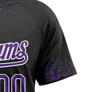 Camiseta de Béisbol Personalizada Morada y Negra, Sublimada, Absorbente de Humedad, Manga Corta, Corte Regular, Unisex para Adultos - Product Image 4
