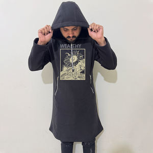 Hoodie islamique brodé en molleton 100 % coton pour homme, coupe oversize, motif uni, nom Allah imprimé, collection automne/hiver, éco-responsable - Product Image 1