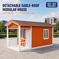 Bâtiment modulaire préfabriqué en acier avec toit à pignon détachable et véranda, idéal pour l'hébergement et le bureau de chantier