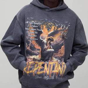 Automne hiver surdimensionné lavage à l'acide 420Gsm coton impression sweats à capuche hommes pull unisexe hommes sweats à capuche et sweat-shirts - Product Image 1