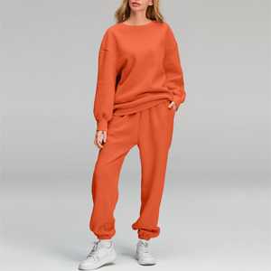 Custom Logo Ladies <b>Jogger</b> <b>Women's</b> Winter Sport Track Suits Solid Pattern Two-Piece Set Fitness Clothing Full Length Sweat Suits - Product Image 4