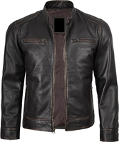 Nouveauté : Veste en cuir véritable vintage pour homme, col montant, fermeture éclair, cuir de vachette marron, fabrication OEM, mode.