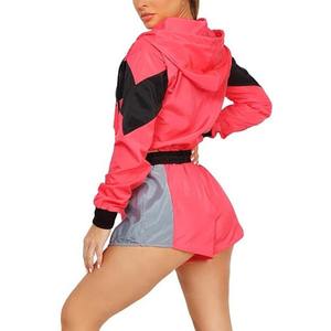 Ensemble de survêtement léger coupe-vent en spandex/polyester avec logo personnalisé, taille plus, streetwear, sweat à capuche zippé, short uni, 2 pièces - Product Image 4