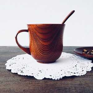 ถ้วยน้ำทำจากยางแข็งขนาดเล็กแบบพกพา, แก้วกาแฟไม้โอ๊กทรงไข่แบบตุรกีแก้วชาถ้วยสาเกทำจากไม้ที่มีที่จับ - Product Image 1