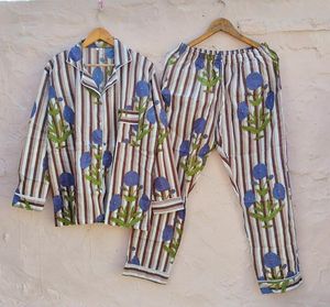 Conjunto PJ de pijama de algodón Pura 100% con estampado de bloque de mano de lujo, traje de noche de estilo informal para mujer, regalo para ella - Product Image 6