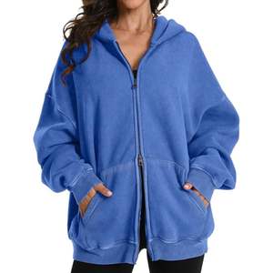 Sudadera con capucha transpirable con lavado ácido de peso pesado de algodón 100% para mujer, ropa de calle holgada de gran tamaño con cuello con capucha y logotipo frontal - Product Image 6