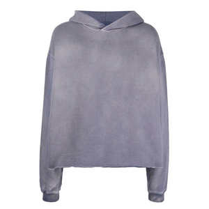 Sweat à capuche pour homme, coupe courte, effet délavé, délavé au soleil, de haute qualité, 400 g/m², en molleton français, délavé à l'acide, basiques brodés, hiver - Product Image 4