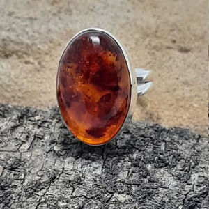Anillo de Bodas de ámbar Báltico delicado, Plata de Ley 925, piedra preciosa Natural ovalado de corte, joyería fina hecha a mano para mujer - Product Image 1