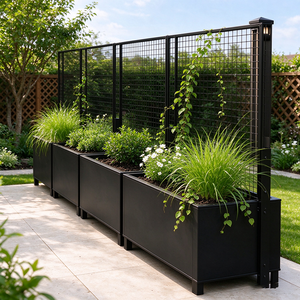 Jardinière mobile en métal avec treillis de protection et roues, séparateur de jardin extérieur, pot de fleurs personnalisé en métal - Product Image 2