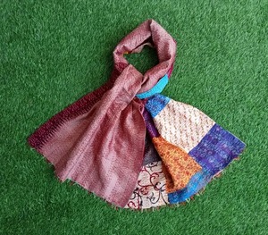 multi colorful sarongs <b>indian</b> handmade silk <b>scarves</b> reversible stole vintage kantha muffler assorted Patchwork stole - Product Image 3