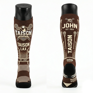 Men's Lacrosse Athletic <b>Socks</b> Premium Polyester Cotton <b>Soft</b> Knit Brown White Contrast Cushioned Custom Sublimation Design Logo - Product Image 1