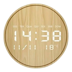 Horloge murale numérique ronde en bois 30 cm Décoration de salon - Couleurs assorties - Product Image 1