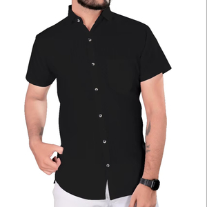 Wholesale <b>Men</b> <b>Black</b> Satin <b>Short</b> <b>Sleeve</b> <b>Shirt</b> Non Iron Anti Wrinkle Breathable Collared Formal Business Casual Professional Wear - Product Image 1