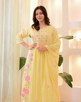 Ensemble Kurti imprimé tendance en tissu de soie lourd indien pakistanais, couleur pastel, pour les fêtes, vêtements décontractés