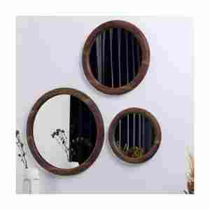 Espejos de pared decorativos con marco de madera redondo moderno hechos a mano en la India con nuevo diseño y calidad de exportación - Product Image 1