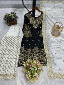 Traditional <b>Indian</b> Embroidery Sequins Kurta Payjama Ready-Made Lace Border Summer Winter Party Wear <b>Indian</b>/<b>Pakistani</b> <b>Clothing</b> - Product Image 3