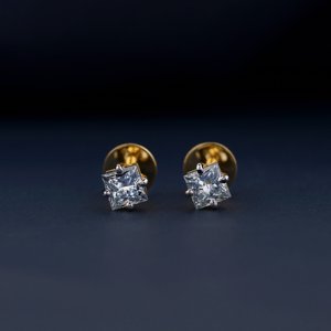 0.80 Ct Bleu Clair Princesse Diamant Vis Retour 4 Prong Set Lab Grown Diamond Stud Boucles D'oreilles Solitaire Diamant 14k Or Boucle D'oreille - Product Image 1