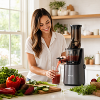 400W Slow Juicer met hoge sapopbrengst, koude pers extractie, metalen zilveren uitvoering, brede invoeropening voor thuiskeuken