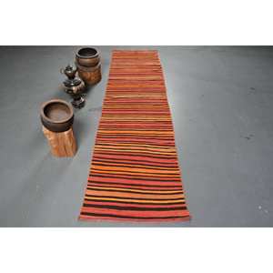 Nouveau tapis en viscose de laine noire Orange traditionnelle 2.3x10ft Design Patchwork turc pour entrée couloir Latex armure Jacquard - Product Image 1