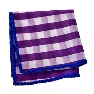 Handmade Knitted <b>Edge</b> Signature Border Pocket <b>Square</b> Purple Plaid with Blue <b>Edge</b> for Blazers-Dining Formal Wear - Product Image 2