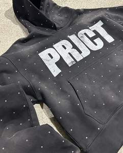 Nueva venta al por mayor personalizada 100% algodón polar suave y color sólido sudaderas con capucha con diamantes de imitación y serigrafía. - Product Image 3