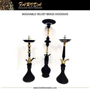 Unique Luxury Egyptian Velvet Coated Mini Farida Hookahs Straight Type Funky Solid Brass Set with Lacquer Technics - Product Image 4