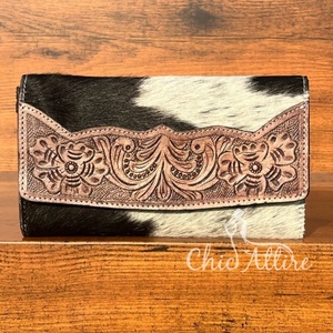 คลัทช์หนังขนสัตว์สไตล์ตะวันตกสำหรับผู้หญิงสีน้ำตาลกระเป๋าสตางค์ที่ไม่ซ้ำใครดีไซน์แฟชั่นวินเทจ - Product Image 1