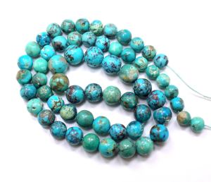 Cuentas de forma redonda Lisa turquesa de Arizona, cuentas de piedras preciosas turquesas naturales, 7X11MM, fabricación de joyas de 16 pulgadas - Product Image 1