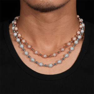 สร้อยคอแบบโซ่ลูกบอลสีโรสโกลด์สำหรับทุกเพศ ประดับเพชรโมอิสซาไนต์ทรงบริลเลียนต์สี D ผลิตในห้องปฏิบัติการ เครื่องประดับฮิปฮอป เงินแท้ 925 ชุบทอง - Product Image 1