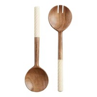 Juego de Cubiertos para Ensalada de Madera Natural Ecológica, Apto para Lavavajillas, para Ensaladas, Sopas y Frutas Condimentadas