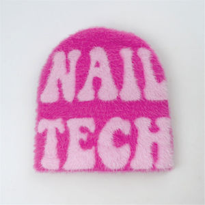 Gorro de mohair con logotipo personalizado de invierno cálido de punto de fabricante, gorro de mohair con estampado completo peludo, gorro de mohair de alta calidad personalizado - Product Image 1