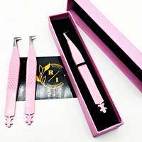 Pince à épiler de précision antistatique en acier inoxydable rose avec poignée diamantée pour extensions de cils, volume 90 degrés, personnalisable