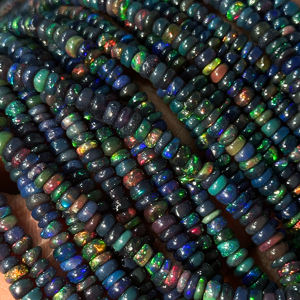 Perles rondes lisses en opale éthiopienne noire flashy 3mm-5mm, perles de pierres précieuses en opale noire naturelle pour la fabrication de bijoux par le fabricant - Product Image 2