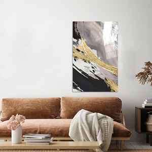 Arte de Pared de Vidrio Templado con Diseño de Mármol Gris y Dorado: Decoración Impresa en Lienzo, ARTE EN VIDRIO TEMPERADO - Product Image 1