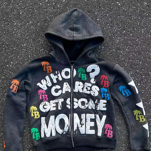 Sweat à capuche zippé court personnalisé avec strass, 100 % coton délavé, imprimé sérigraphié pour homme, collection 2025 – Idéal pour le streetwear tendance - Product Image 4