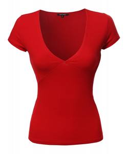 Spandex algodón peinado suave liso profundo cuello en V transpirable acanalado camiseta Mujer al por mayor con impresión personalizada - Product Image 4