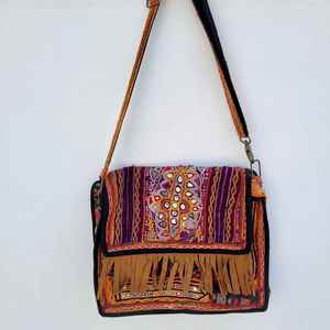 Brown Cotton/Spandex Beaded Embossed Crossbody Tote <b>Handbag</b> for Ladies-Gift for Him or Her - Product Image 5