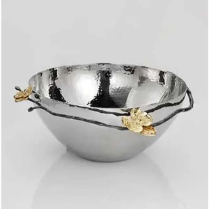 Bol à salade moderne de luxe en acier inoxydable au design de branche florale dorée pour le dessert aux fruits lors des dîners - Product Image 3